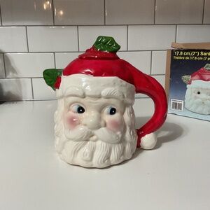 VTG White Rose Ceramic Santa Tea Pot